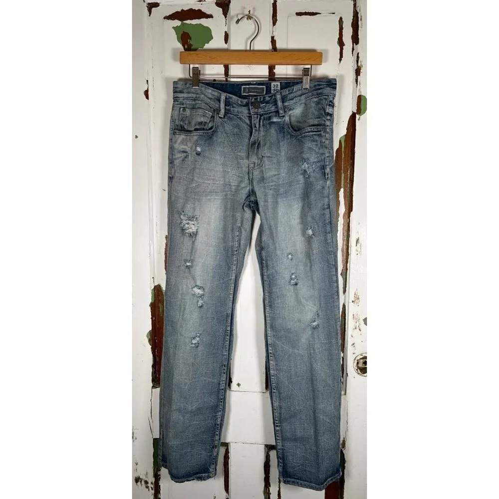 INC Womens Size‎ 32x30 Blue Denim Berlin Slim Straight Jeans Distressed